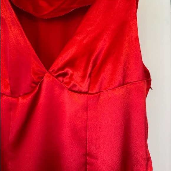 DESIGNER Dress Red Satin Layers Party Cowgirl V Neck Zip NEW Sz L - Picture 5 of 13